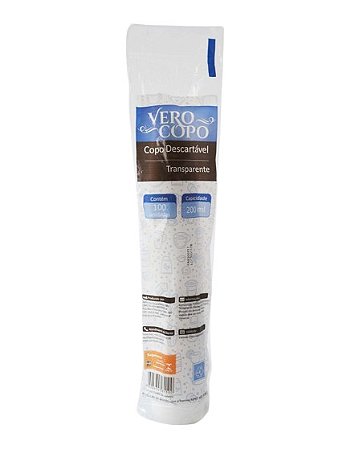 Copo 200 Ml Verocopo Transparente Tira Com 100 Ps