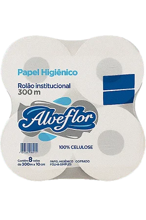 Papel Hig Rolão Alveflor 100% Celulose 8X300 Mts