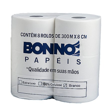 Papel Higienico Rolão Bonno Branco 300 mts x 8 cm C/8