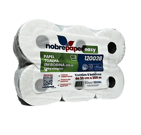 Papel Toalha Bobina Nobre Easy 20X200 F. Simples