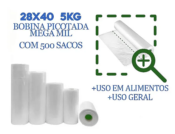 Bobina Picotada Mega Mil 28X40 5Kg 500 Sacos