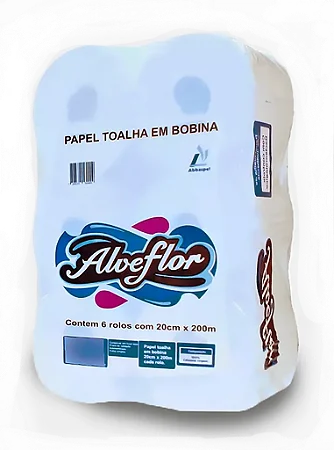 Papel Toalha Bobina Alveflor 6X200mts 100% Celulose