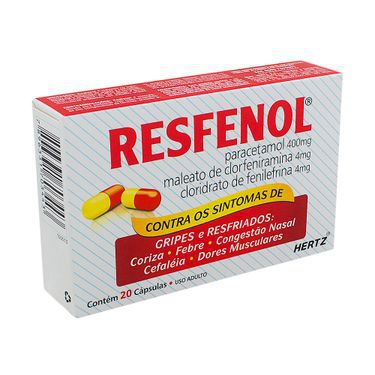 Resfenol, Para Gripes e Resfriados de 400mg da Kley Hertz - Caixa com 20 Cápsulas