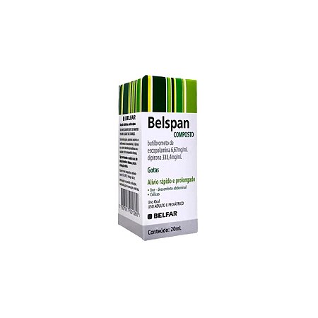 Belspan, Butilbrometo de Escopolamina 6,67mg/ml e Dipirona 333,4mg/ml da Belfar - Frasco 20ml de Uso Oral