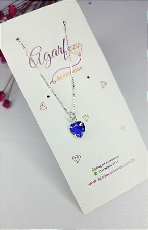 Colar love coração Azul Bic prata 925