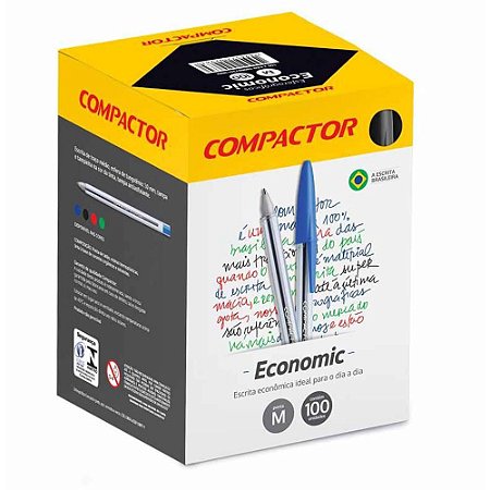 CANETA PRETA COMPACTOR ECONOMICA 1,0 CX/100