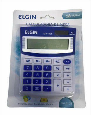 CALCULADORA 12 DIGITOS ELGIN MV4125 AZUL BATERIA E SOLAR