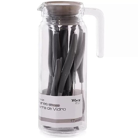 Conjunto talheres inox com jarra de vidro 17pçs wincy