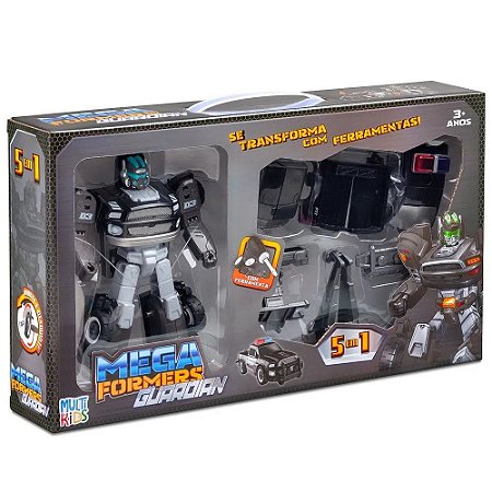 MEGAFORMERS SUPER GUARDIAN 5 EM 1 PRETO MULTIKIDS BR1759