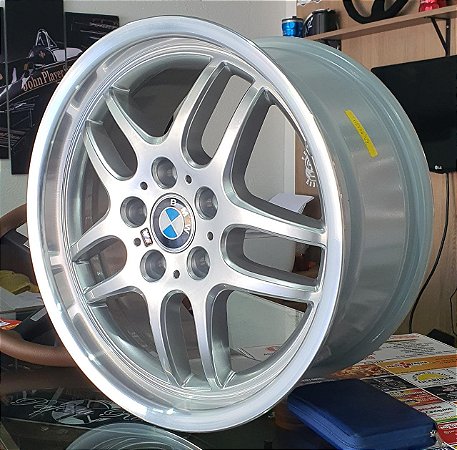 RODA RAW BMW M5 E34 PRATA DIAMANTADA ARO 17X7 FURAÇÃO 5X120