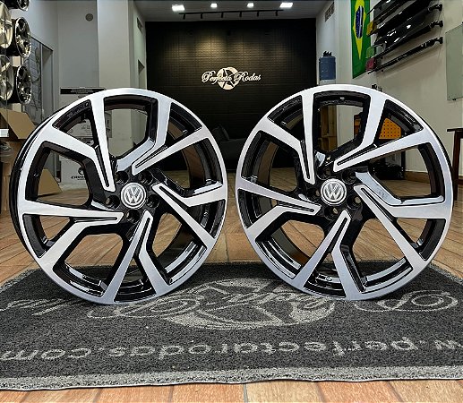 RODAS POLO GTS ARO 18 FURAÇÃO 5X100 PRETO DIAMANTADO