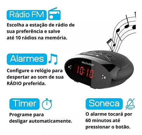 Rádio relógio digital Multilaser