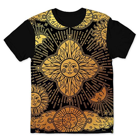 Camiseta T-shirt As Braba Sol Amarelo Full Print Preta