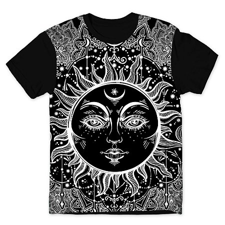 Camiseta T-shirt As Braba Sol Preto e Branco Full Print Preta
