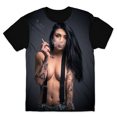 Camiseta T-shirt As Braba Mulher Tatuada Full Print Preta