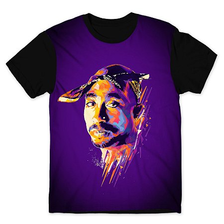 Camiseta T-shirt As Braba 2pac Aquarela Full Print Preta