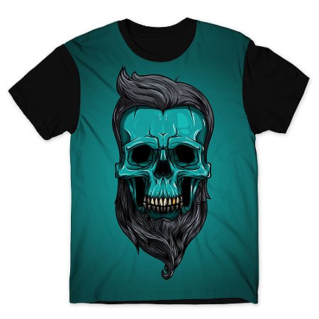 Camiseta T-shirt As Braba Caveira Barba Full Print Preta