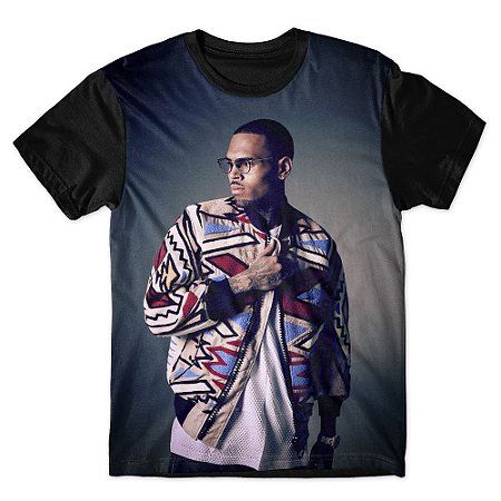 Camiseta T-shirt As Braba Chris Brown Óculos Full Print Preta