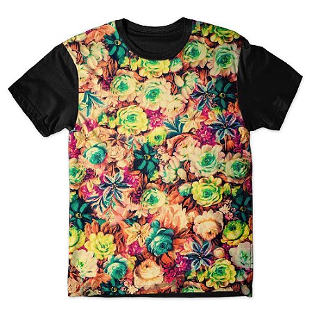 Camiseta T-shirt As Braba Floral Colorido Full Print Preta