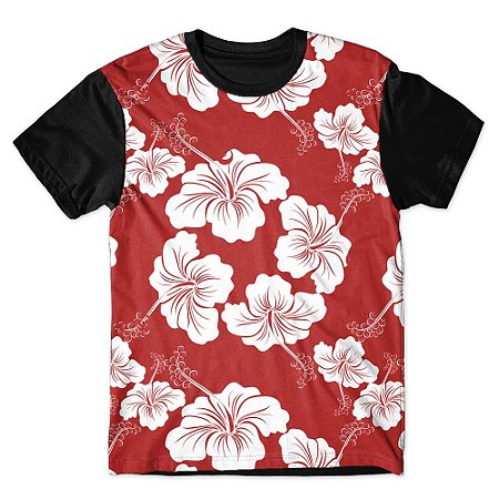 Camiseta T-shirt As Braba Floral Branca Full Print Preta