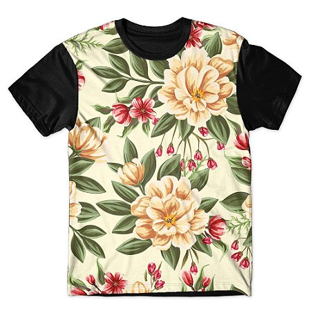 Camiseta T-shirt As Braba Flores Amarelas Full Print Preta