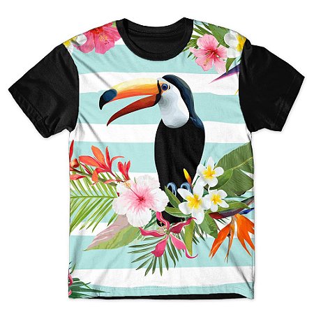 Camiseta As Braba Masculina Tucano e Flores Full Print