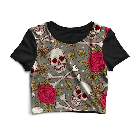 Cropped Blusinha As Braba Skull Bones Full Print