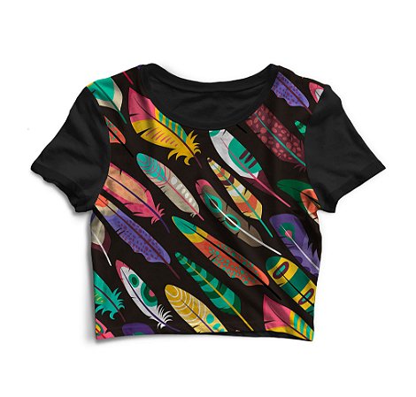 Cropped Blusinha As Braba Mão Feathers Full Print