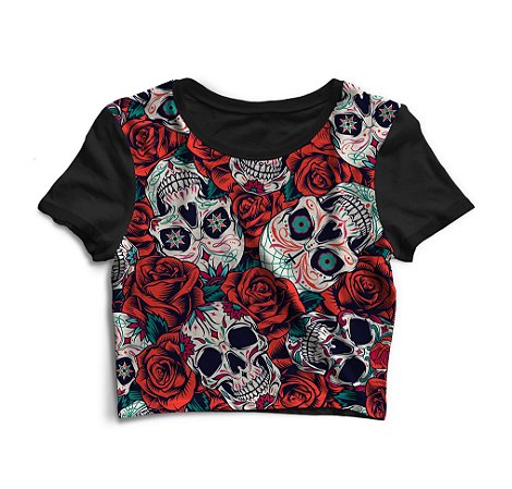 Cropped Blusinha As Braba Mexican Skull Full Print