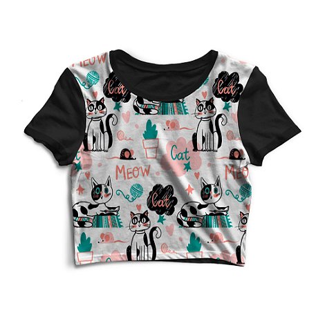 Cropped Blusinha As Braba Cat Meow Branco
