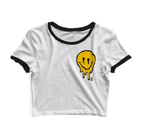 Cropped Blusinha As Braba Smile Derretendo Branco Viés Preto