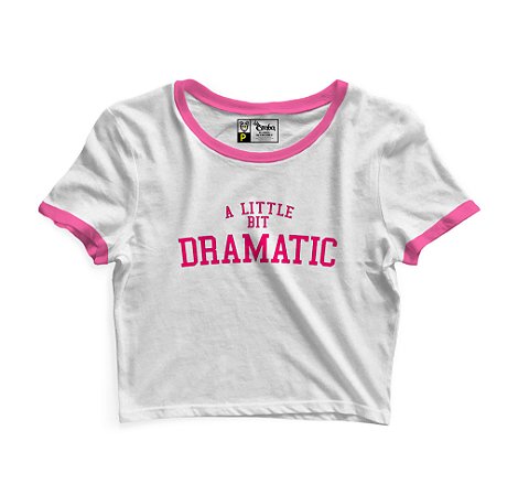 Blusinha Cropped As Braba Dramatic Branco Viés Rosa