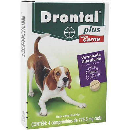 DRONTAL PLUS SABOR CARNE - CAES ATÉ 10KG COM 4 COMPRIMIDOS