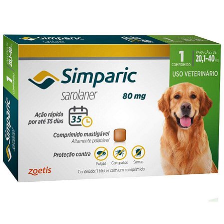 SIMPARIC 80MG - CAES DE 20 A 40KG COM 1 TABLETE