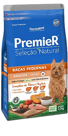 Ração Premier Seleção Natural Adultos Raças Pequenas Frango Korin com Chia e Quinoa 2,5Kg