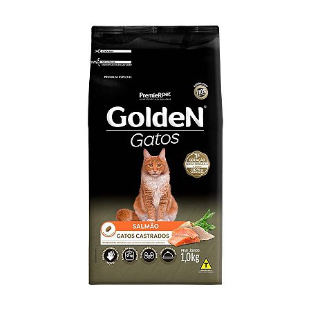 RAÇÃO GOLDEN GATOS CASTRADOS SALMÃO 1KG