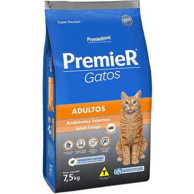 Ração Premier Gatos Ambientes Internos Frango 7,5Kg