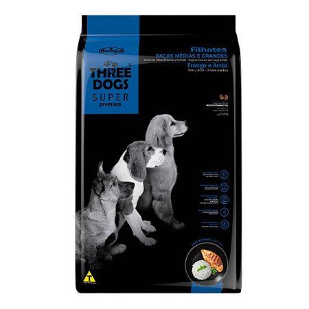 Ração Three Dogs Super Premium Filhotes Raças Médias e Grandes Frango e Cenoura 3kg