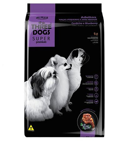 Ração Three Dogs Super Premium Adultos Raças Pequenas e Mini Cordeiro e Blueberry 1Kg