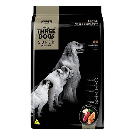 Ração Three Dogs Super Premium Adultos Light Frango e Batata Doce 10,1Kg