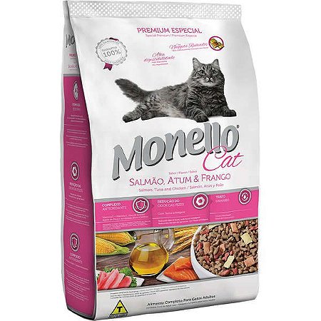 RAÇÃO MONELLO CAT ADULTO SALMÃO, ATUM E FRANGO 1KG