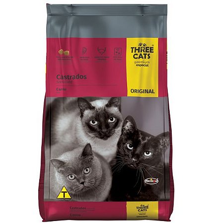 RAÇÃO THREE CATS ORIGINAL CASTRADOS 1KG