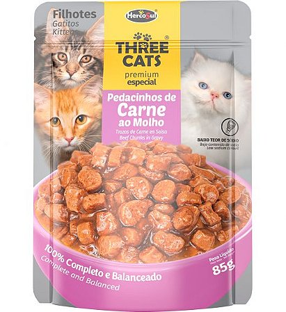 Ração Three Cats Úmida Original Filhotes Carne 85g