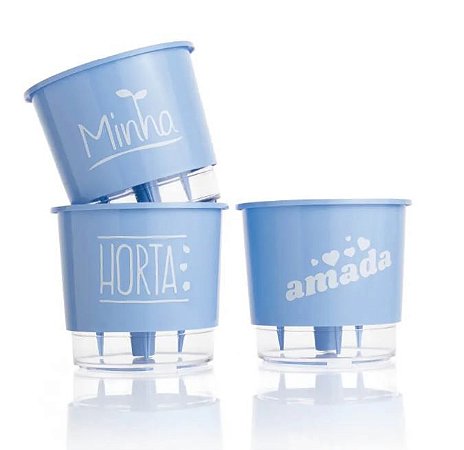 Conjunto 03 Vasos Autoirrigáveis Azul Claro - Minha Amada Horta