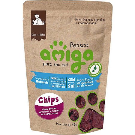 Snack Amiga Chips de Fígado Bovino, Beterraba e Farinha de Banana Verde para Cães e Gatos - 45g