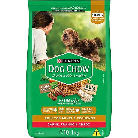 Ração Dog Chow Extra Life Adulto Raças Pequenas Carne Frango e Arroz 10,1KG