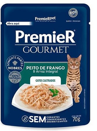 Ração Premier Sache Gourmet Gatos Castrados Frango 70Gr