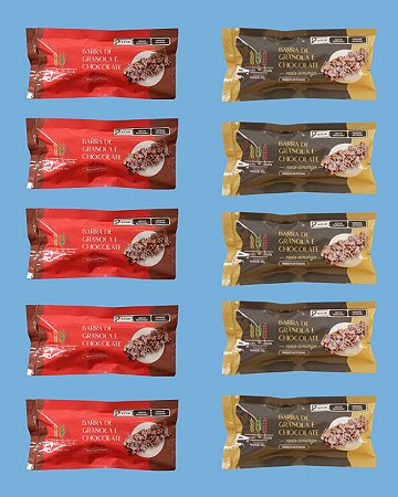 KIT BARRINHAS DE GRANOLA E CHOCOLATE 10 unidades