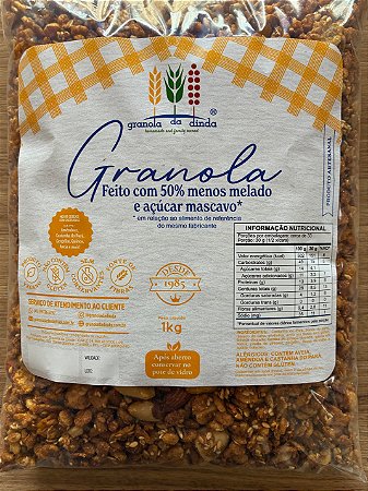 REFIL 1KG GRANOLA DA DINDA 50% MENOS AÇÚCAR SEM GLUTEN VEGANA 100% SEM CONSERVANTES