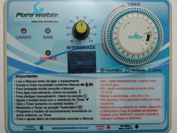 Ionizador Pure Water PWZ 55-AG para piscinas de 36 mil a 55 mil litros USADO